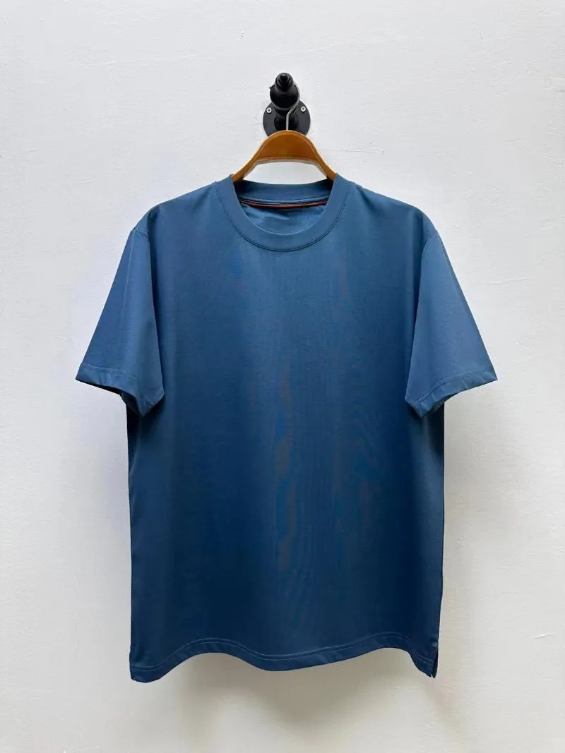 남성용 T 셔츠 2024 여름 고품질 실크 누름 worm 및면 혼합 세력 2 사이드 스플릿 다목적 캐주얼 티셔츠