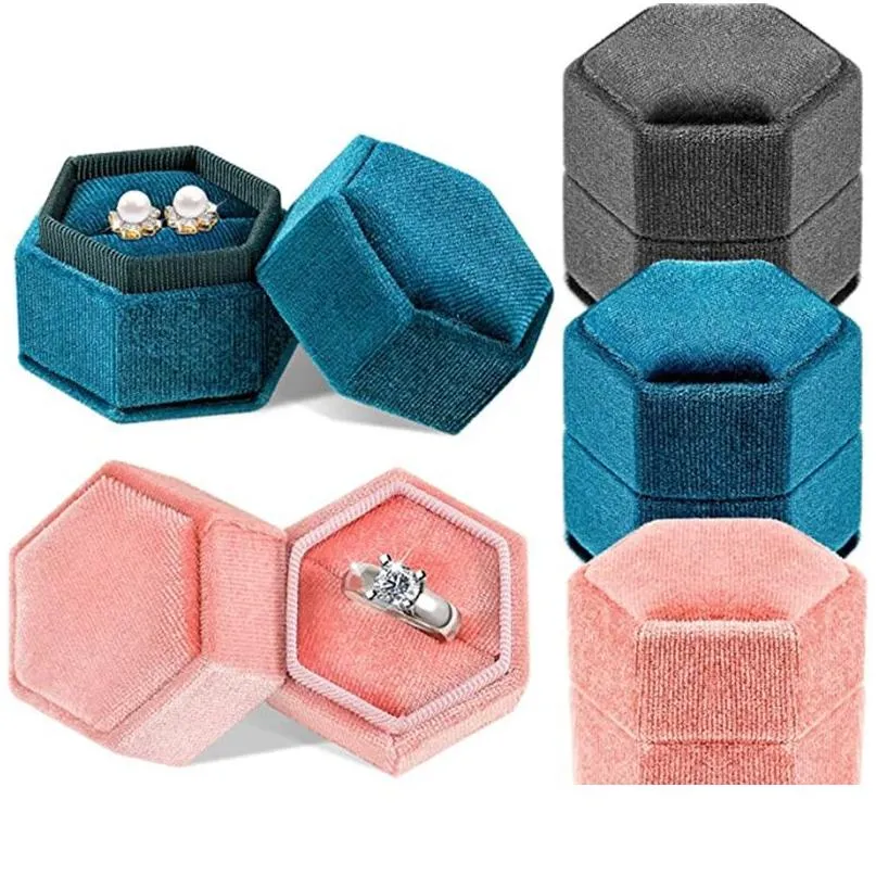 Boîtes de bijoux Boîte à anneau Hexagon Boîte à double rangement Doubloir Pendoir Pendre d'oreille Cadeau d'emballage pour l'engagement de proposition Weddin Dhgarden Dhqor