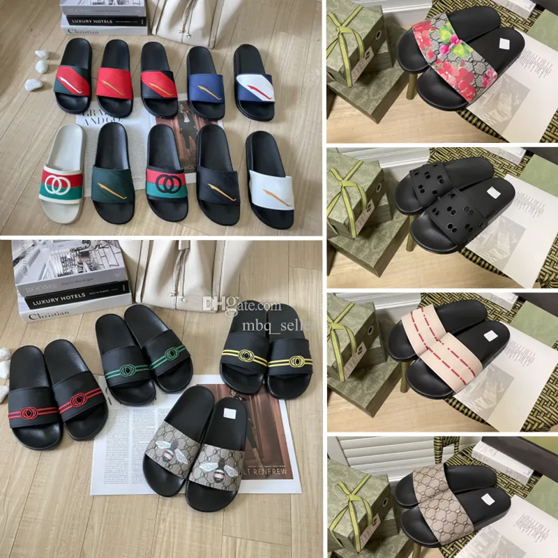 Mit Boxdesigner -Hausschuhen für Herren Frauen Flat Heels Slides Mode luxuriöse Blumenschieber -Gittermuster -Print -Pantoffeln Sommersandalen Strand Folie