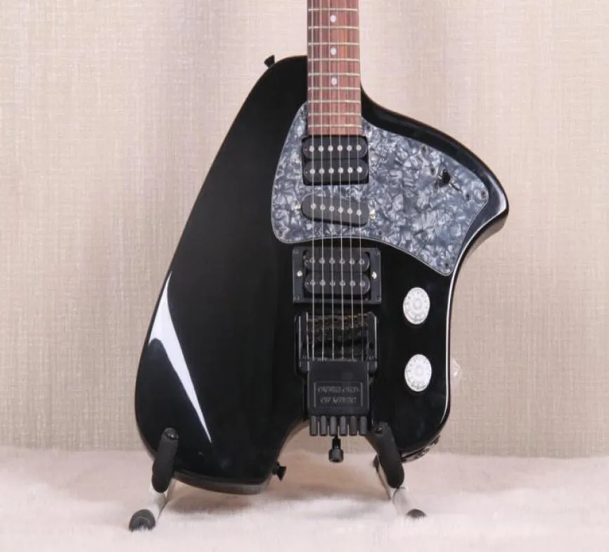 Steve Klein Black Headless Electric Guitar Vibrato Arm Tremolo Tailpiece Grey Pearl PickGuard HSH Pickups2115996