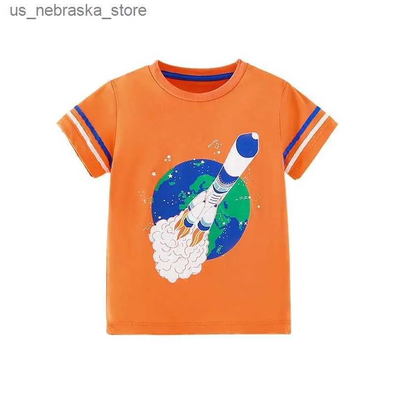 T-Shirts Jumping Metreers Yeni Varış Turuncu Roket Erkek Kızlar T-Shirt Pamuk Çocuk Çocuk T-Shirt Yaz Çocuk T-Shirt Sıradan Bebek Top Q240418
