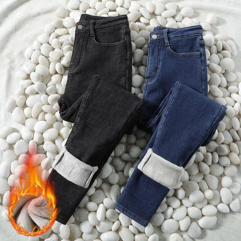 Jeans femminile elastico invernale ssiole spesso comoda comoda peluche calda calda momma matita pantalini blu nero blu nero