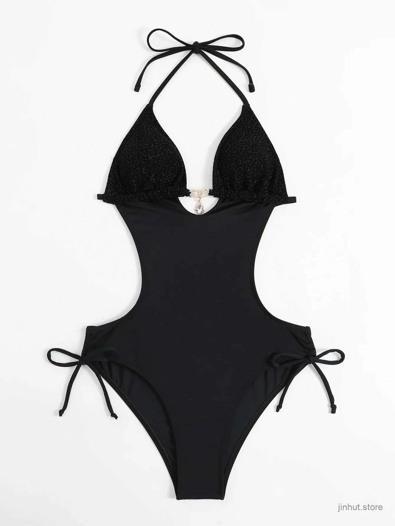 Dames badmode sexy zwarte badmode trikini vrouwen duwen veter omhoog Backless één stuk zwempak zomer badpak zwempak zwempak momokini 2024