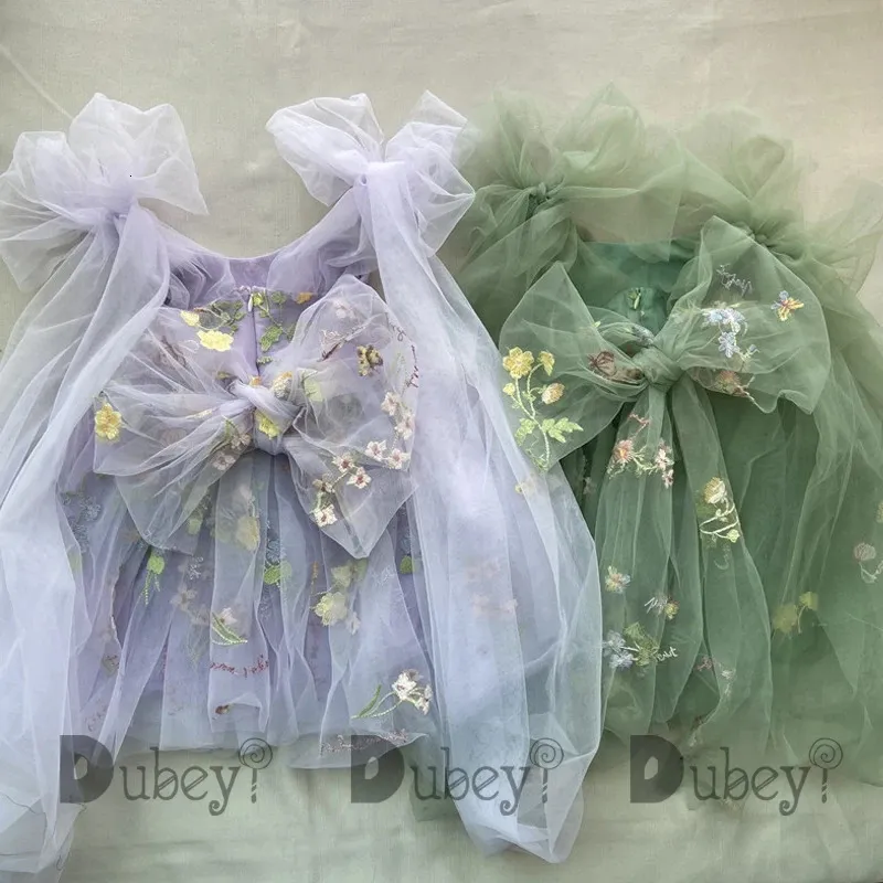 Baby borduurseljurk meisje zomerjurk bloemen bogen mouwloze ballarina dance performance jurk meisjes tutus kleding 240416