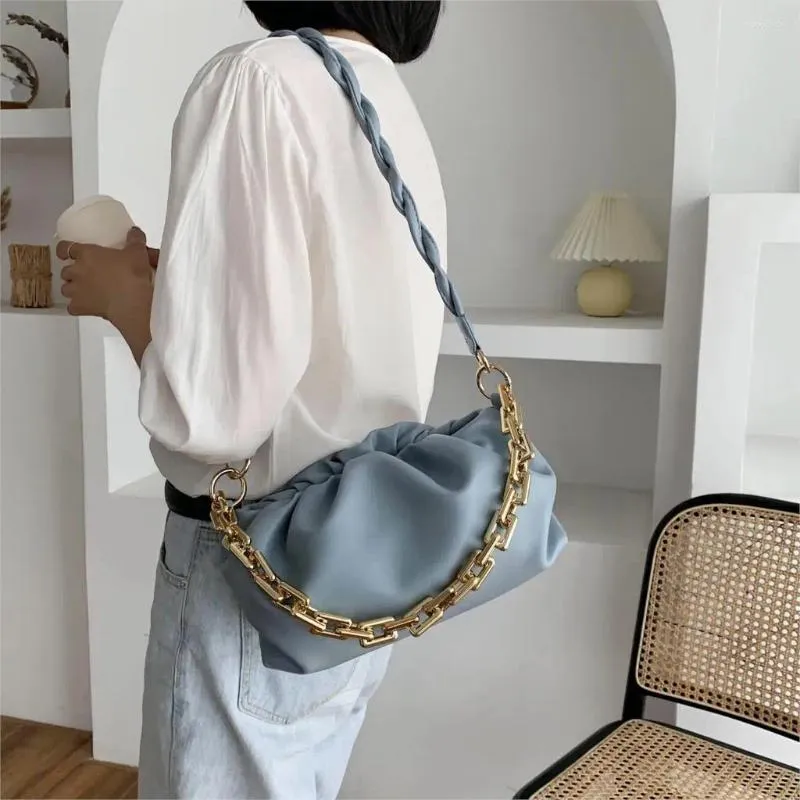 Bag Solid Color Elegant Female Tote 2024 Fashion Soft Leather Women Designer Handbag Casual Travel Shoulder Messe Cloud