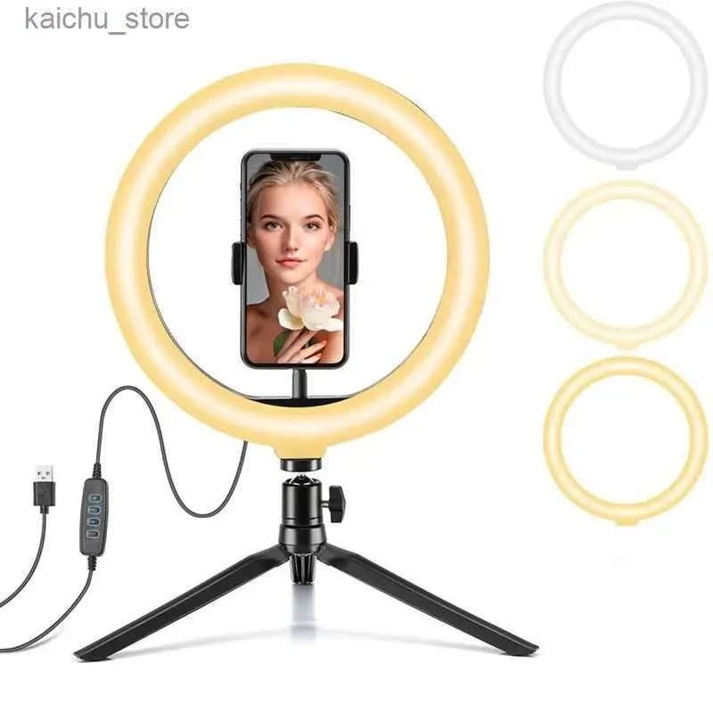 Ciągłe oświetlenie 26 cm LED Selfie Pierścień światła światła światła 12 -calowa Ring Light Light Phone Phone Uchwyt statyw Light Light Dimmable Light Tratod Streaming M.