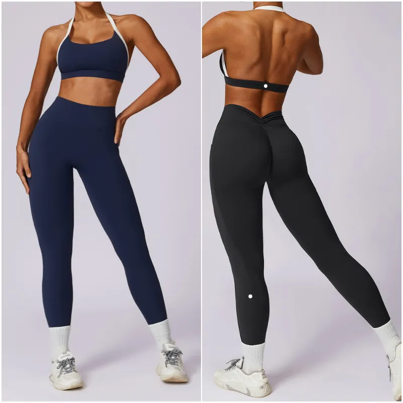 LL8605 Womens Yoga Outfit Sets Two Pieces Pants Vest Trousers Shorts Excerise Sport Gym Running Long Pant Elastic High Waist Sportwear Suits