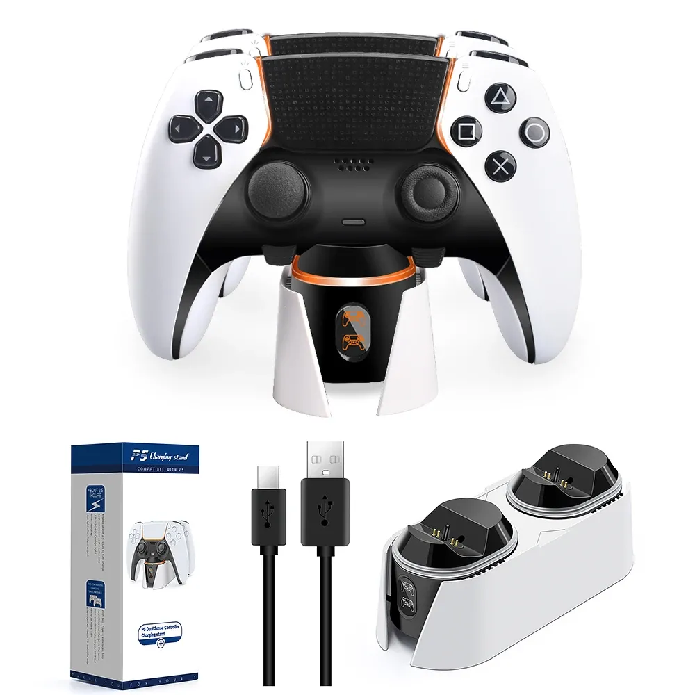 Chargers PlayStation 5 Kontrolör Şarj Cihazı İstasyonu için Çift Hızlı Şarj Cihazı PS5 Gamepads için LED göstergesi ile Cradle Dock İstasyonu