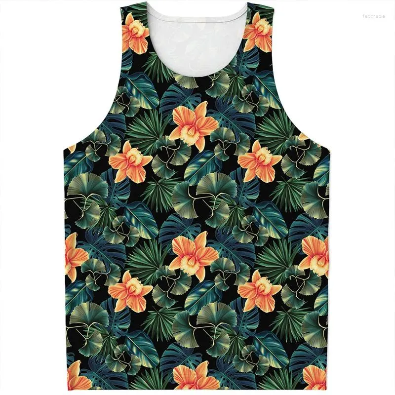 Męskie topy czołgowe Aloha Tropical Flower Graphic Top Men Summer 3D Printed Rośliny Kamizelka streetwear