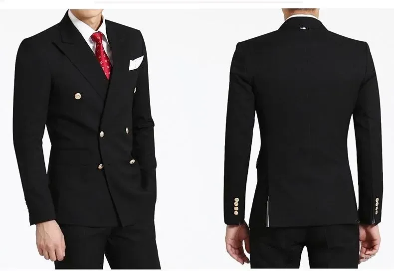 Tuxedos stiliga brudgummen smokar dubbelbröst svart topp lapel groomsmen bästa man kostym mens bröllop kostymer (jacka+byxor+slips) j716