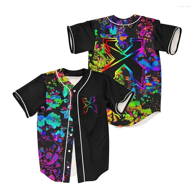 T-shirts masculins Excision Trippy Floral Modèle Rave Baseball Jersey pour EDM Festivals V-Col à col courte Femmes Men de mode Men