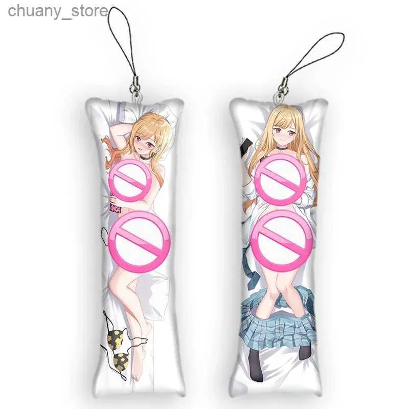 Keychains lanyards 4x12cmmy verkleedbaar schat sleutelhanger dakimakura mini anime accessoires sexy kitagawa marin tas hanger telefoonband cadeau y240417