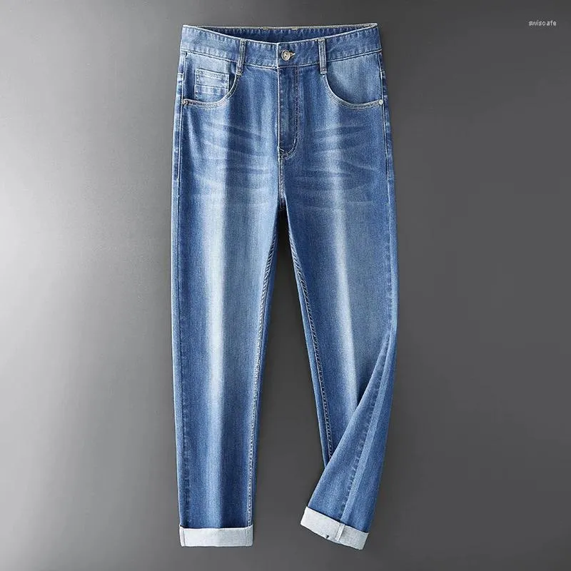 Jeans masculinos 2024 Brand Men Designer para a primavera e o verão lavado com roupas elásticas leves médias