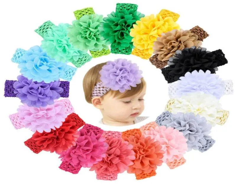 Baby Girls Headband Big Flowers Kids Children Hair Accessories Wide Elastic crochet headbands stretchy band 4 inch Chiffon flower 2467650