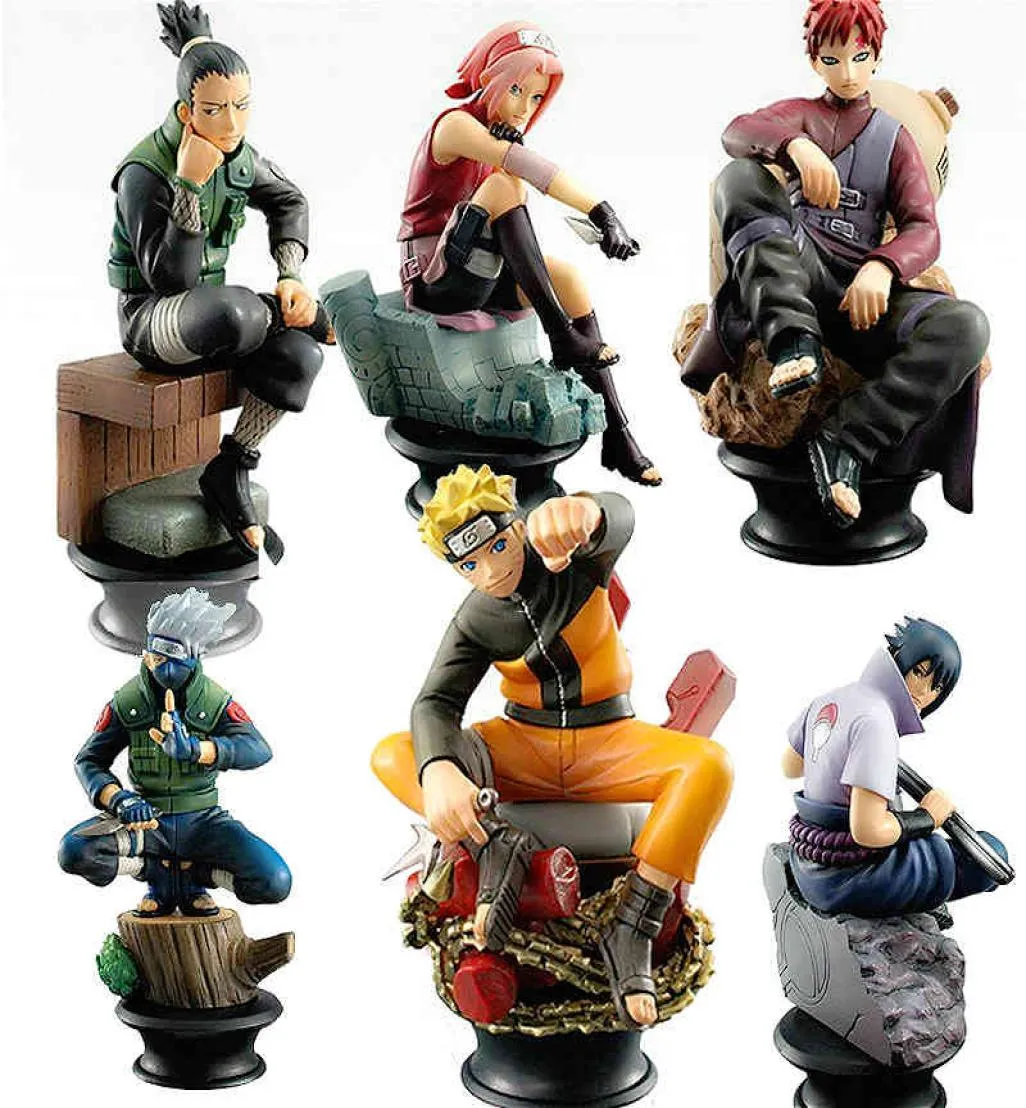 6PCSSET Ação Figuras Anime Uzumaki Figura Sasuke Gaara Figure Kakashi Figura PVC Coleção Modelo de brinquedo presente C03235365379