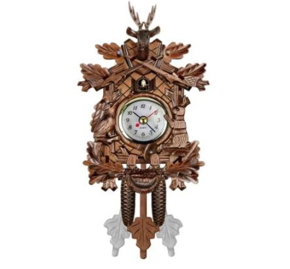 Coucoo Mall Clock Bird Alarm Allow Bois Horloge suspendue Temps pour la maison Restaurant Unicorn Decoration Art Vintage Swing Living Room9377524