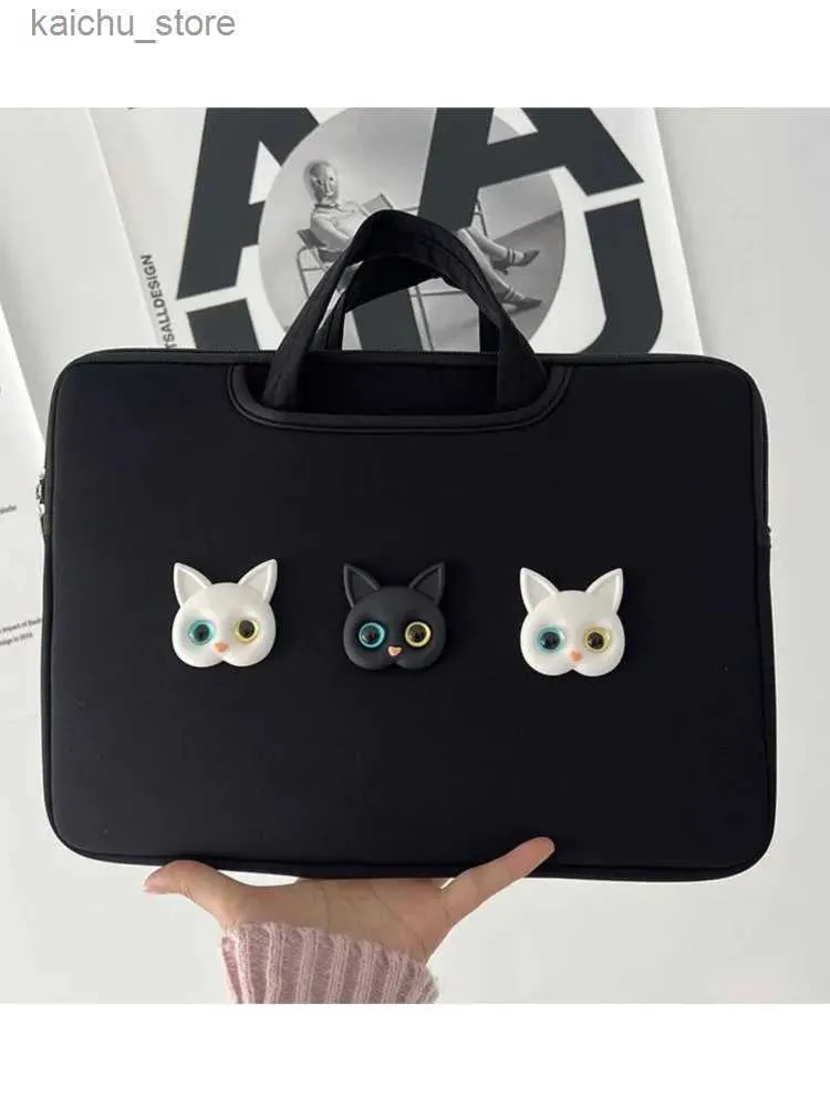 Autres accessoires d'ordinateur INS Cat Black Black Ordintier Sac à manches Sac à carnet Powder 11 13.3 13.6 14 15 15.6 Dans MacBook Air Pro Initied Handbag Bombs Cas Y240418