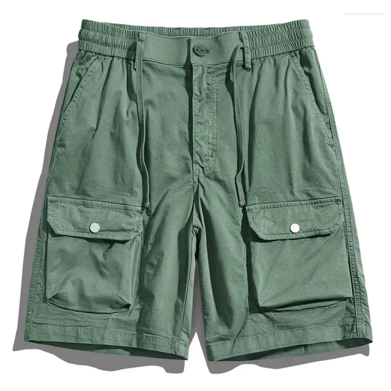 Shorts masculinos de verão masculino de cor sólida algodão verde preto moda de bolso casual cargo macho