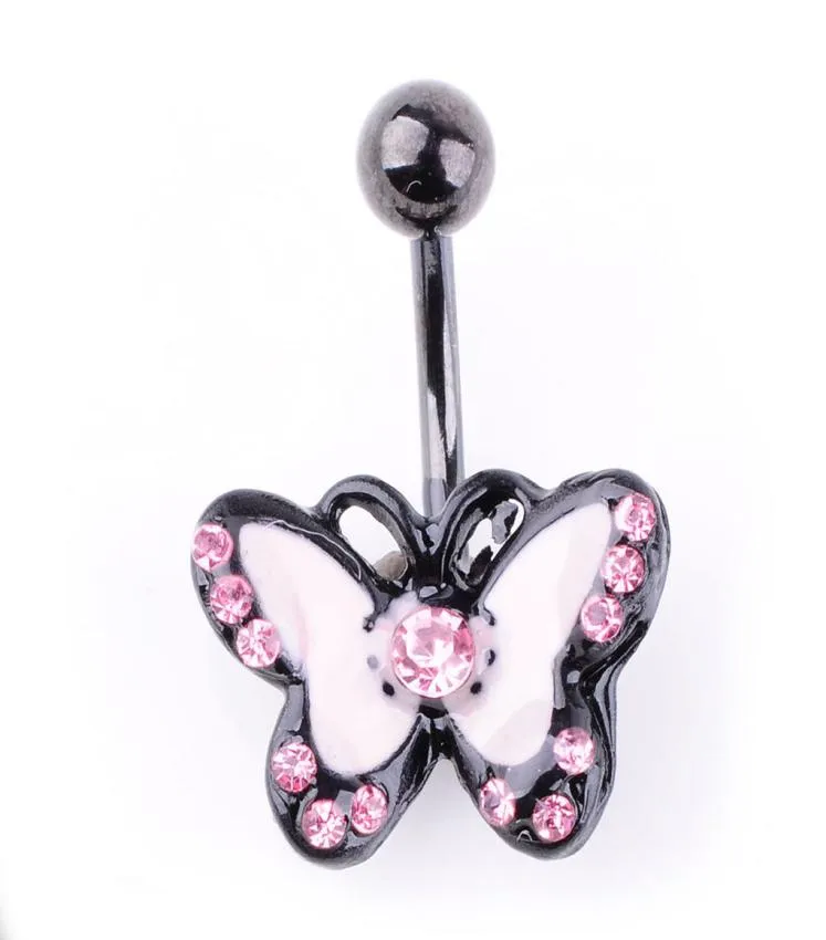 D0903 vlinderbuik navel knop ring multicolor met zwarte body8606819