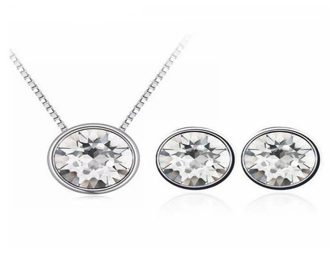 Kristallen van Rovski Round Hanger ketting Stud -oorbellen ingesteld voor vrouwen 2018 sieraden set Moeder Gift9418089