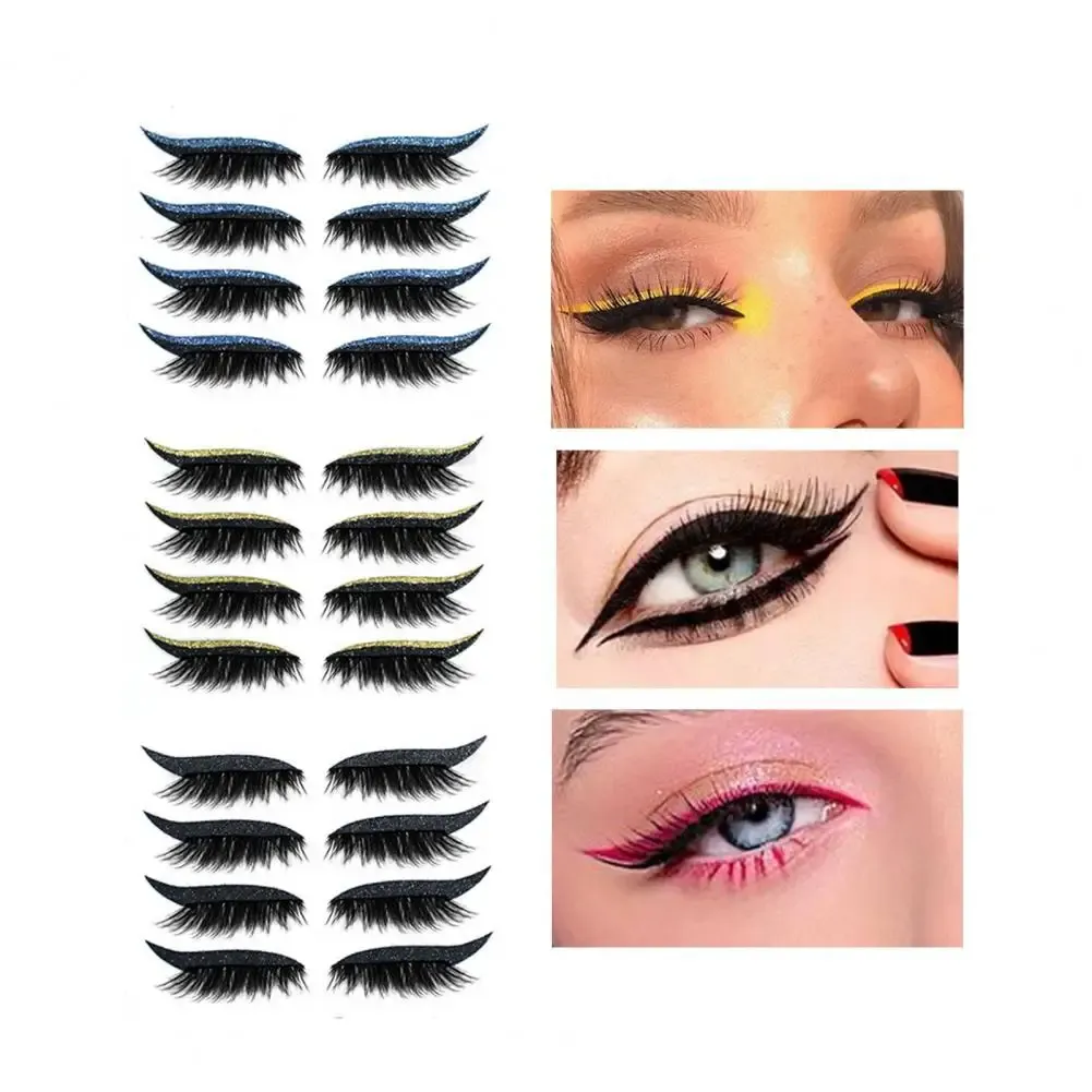 Eyeliner 8pcs cílios falsos 2 em 1 cílios de fibra artificial adesivo de olho de olho de olho de olho de olhonete