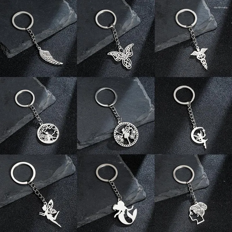 Nyckelringar DIY Rostfritt stål Guardian Angel Keychain för flickor Söt hänge nyckelhållare Party Jewelry Accessories Gift