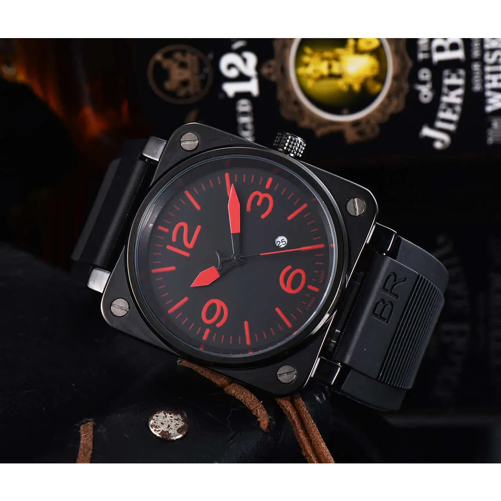 Bell en Ross 2023 Mens Br Model Sport Rubber Riem Quartz Bell Luxe Multifunctionele horloge Business roestvrijstalen man Ross Square Men Polshorgels Hoge kwaliteit