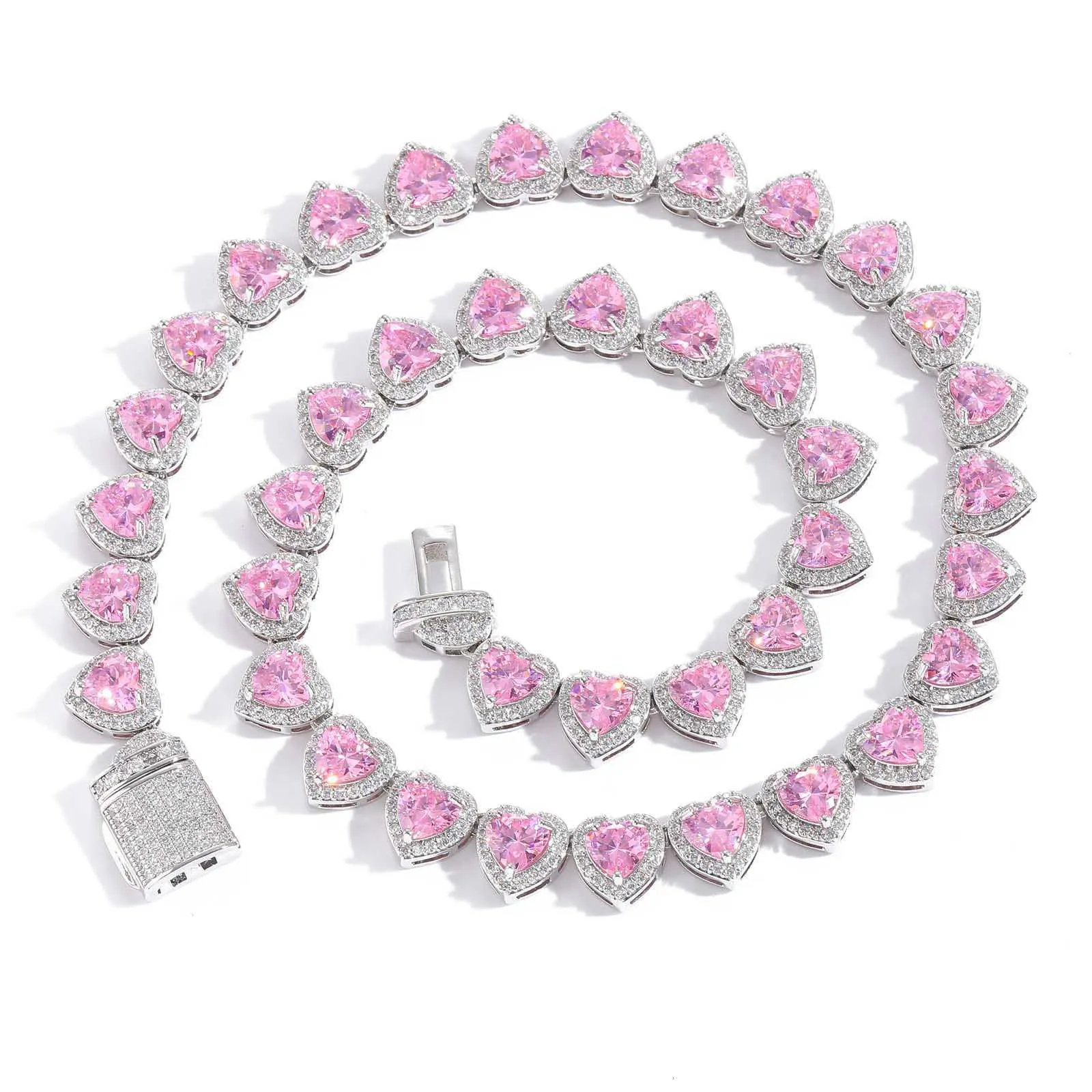 INS Hip Hop 10 mm Love Micro Pink Diamond Collar Sweet Women's Hip Hop Accesorios S925 Joyería de diseñador de marca de moda
