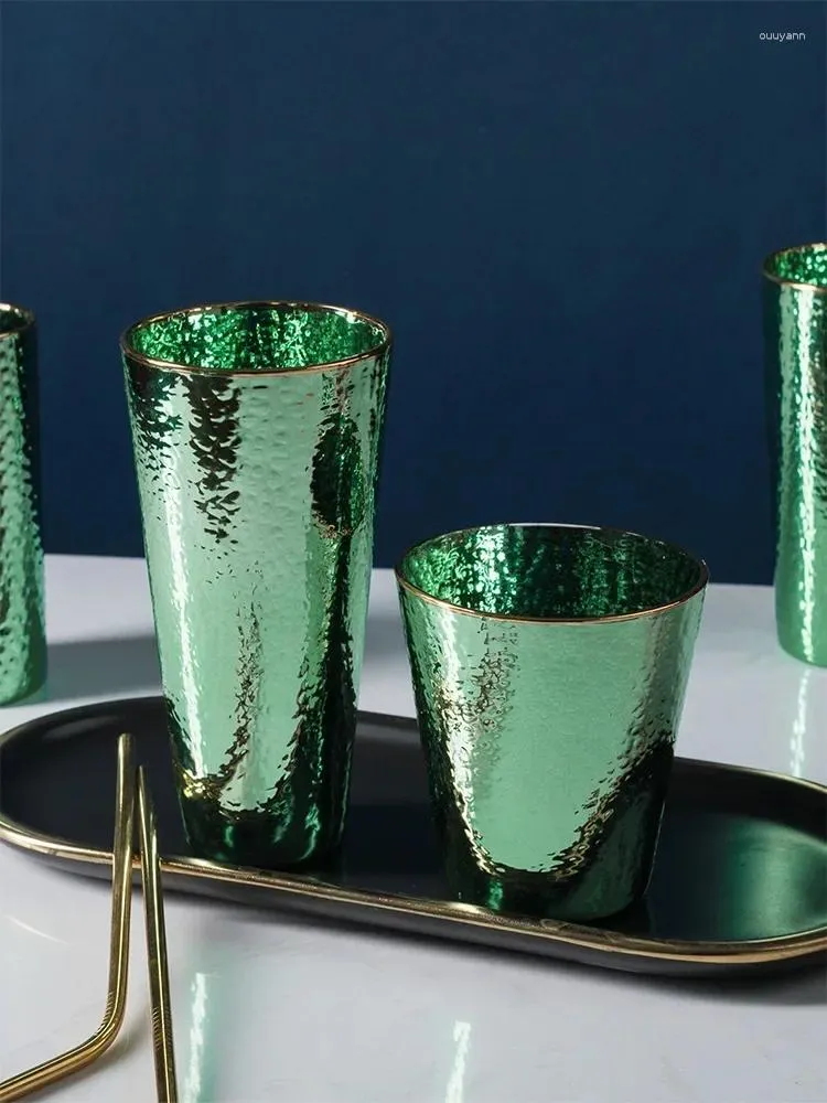 Copos de vinho criativo esmeralda verde martelado dourado copo copo de leite de leite xícaras de água home drinkware