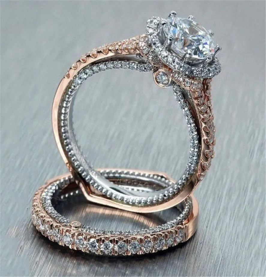 2pcslot Rose Gold и серебряные двойные кольца набор кубическое циркониевое кольцо для женщин женские женские любители вечеринки 5625622