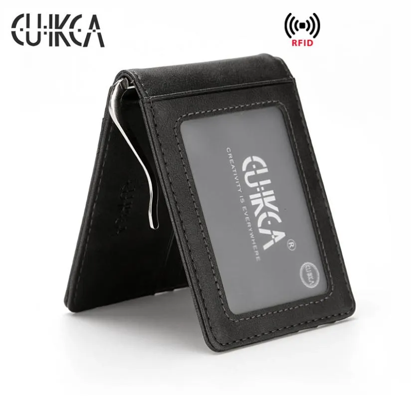 Cuikca Unisex RFID кошелек кошельки деньги, зажим, женщины, мужчина, металлический, тонкий кожаный кожи, бизнес, удостоверение личности, кредитные карты, туристические кошельки9741000