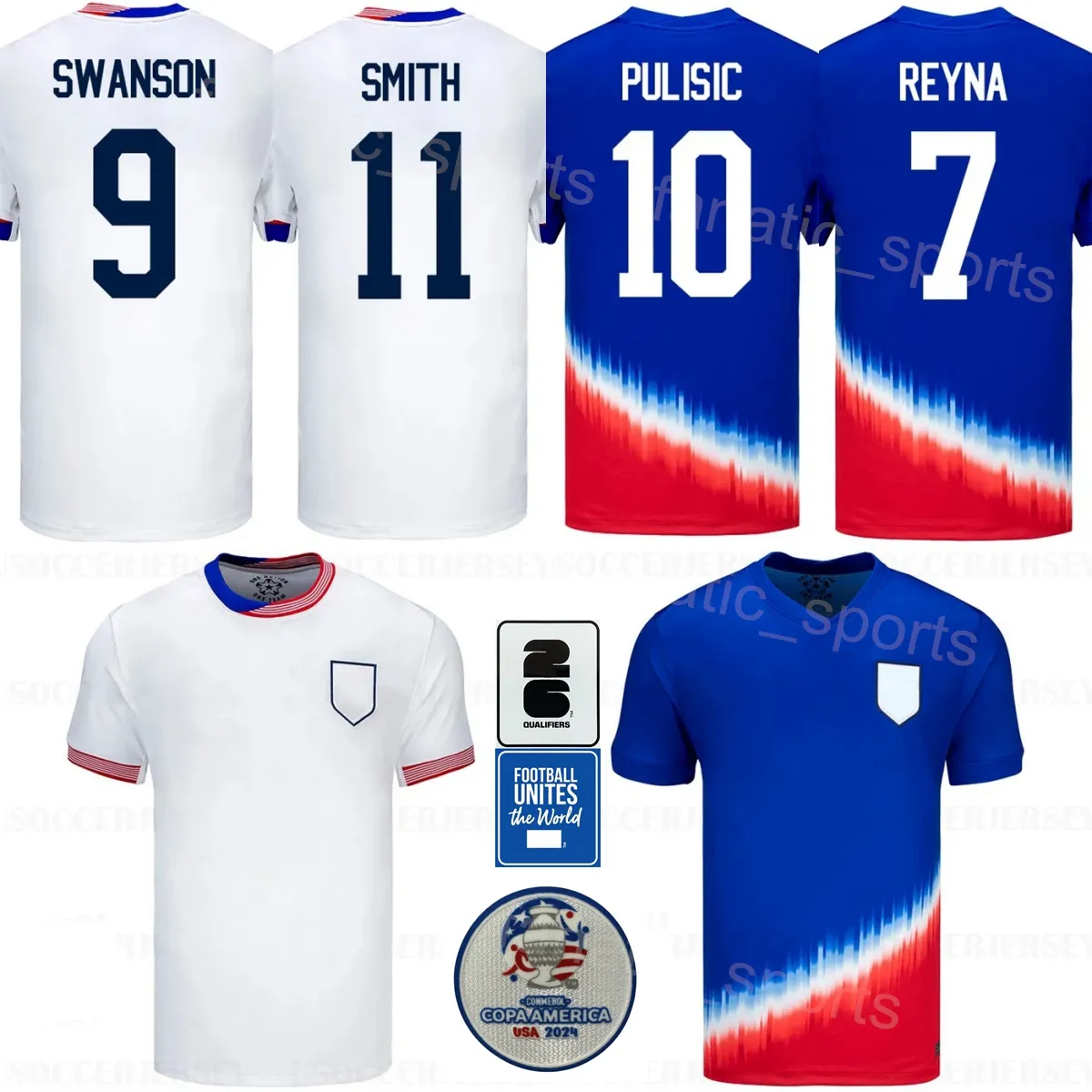 National Team United States Soccer Jersey 24/25 Copa America, Featuring US  Players: Robinson, Reyna, 14 Wright, Pepi, Adams, Turner, 10