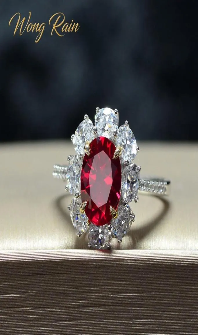 Wong Rain Vintage 100 925 Sterling Sterling Creat Moissanite Ruby Gemstone Wedding Engagement Gioielli Regali di gioielli interi Y17713209