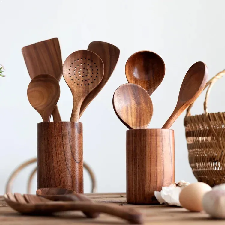 Natural Wood Cooking Utensils Set   Teak... 