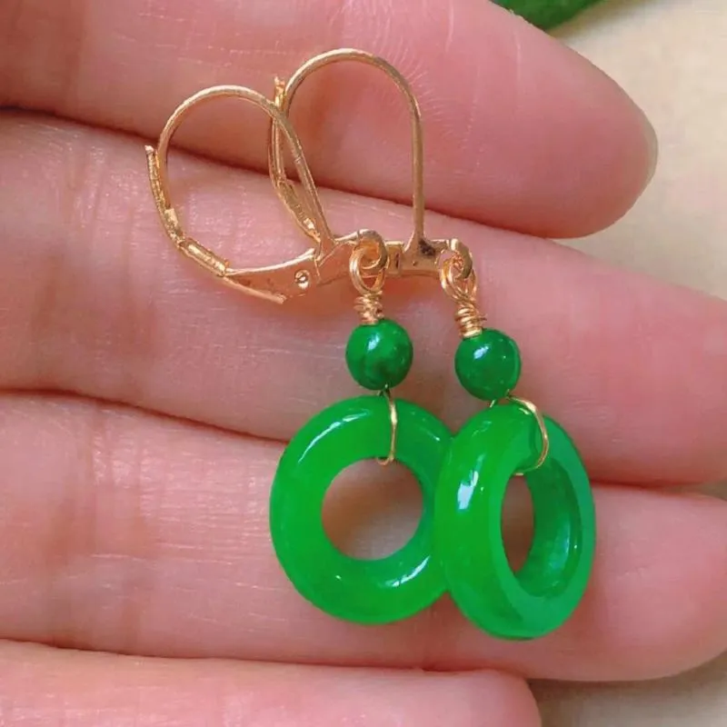 Boucles d'oreilles en peluche 12-13 mm Jadeite Green Jade Perles Gold Drop Diamond Men Anniversaire Gemstone Art Tail
