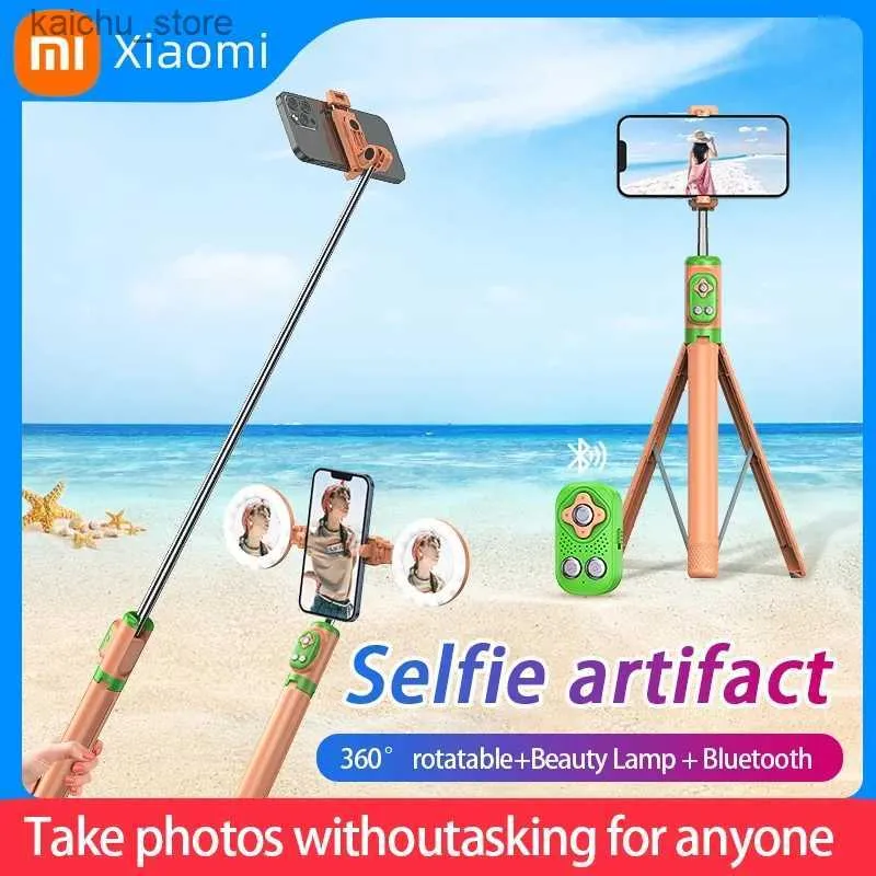 Selfie monopodlar 1.7m selfie sopa tripod 360 derece rotasyon selfie bluetooth uzaktan kumanda çift LED güzellik ışığı selfie cihaz y240418