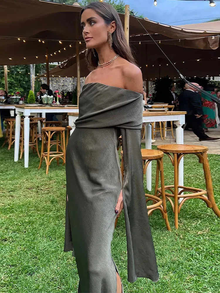 off the shoulder kimono dress Teal Floral Maxi Dress Off Shoulder Kimono Sleeve High Slit floor outfit Lighweight viscose Dress belted African style print sundress long