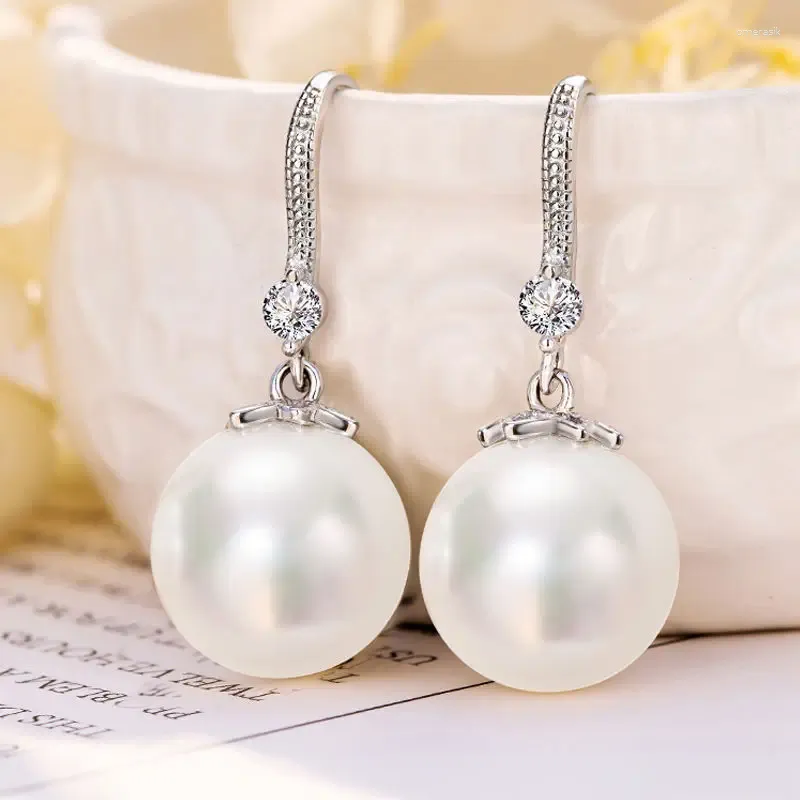 Boucles d'oreilles en peluche ventille 925 Sterling Silver Pearl Zircon Pendant Eartrop For Woman Wedding Engagement Fashion Party Charm bijoux