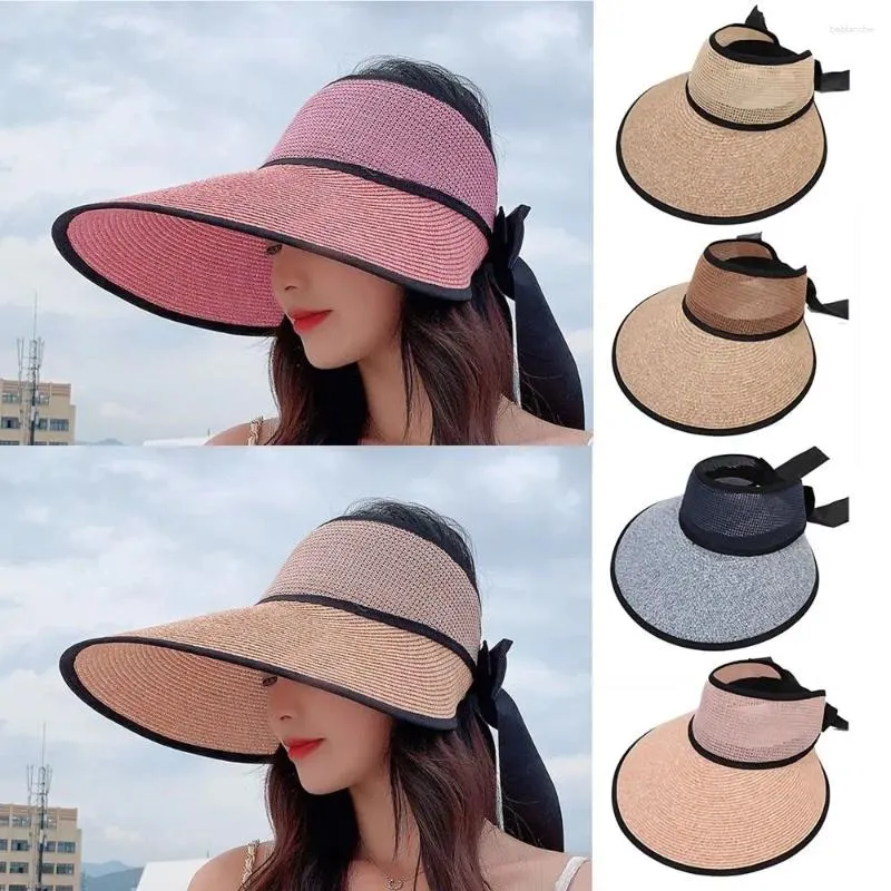 Chapeaux à bord large paille Bowknot Sun Hat Cap portable Protection UV Plage de haut vide