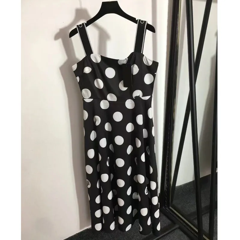 New Letter Polka Dot Print Ribbon Dress, Black, SML,