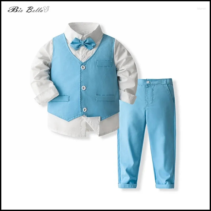 Conjuntos de ropa Biobella Baby Boy Spring Gentlemen Formal Boda Cumpleaños 1-5 AÑOS Vestibles para niños Pantalones Pantalones TIP