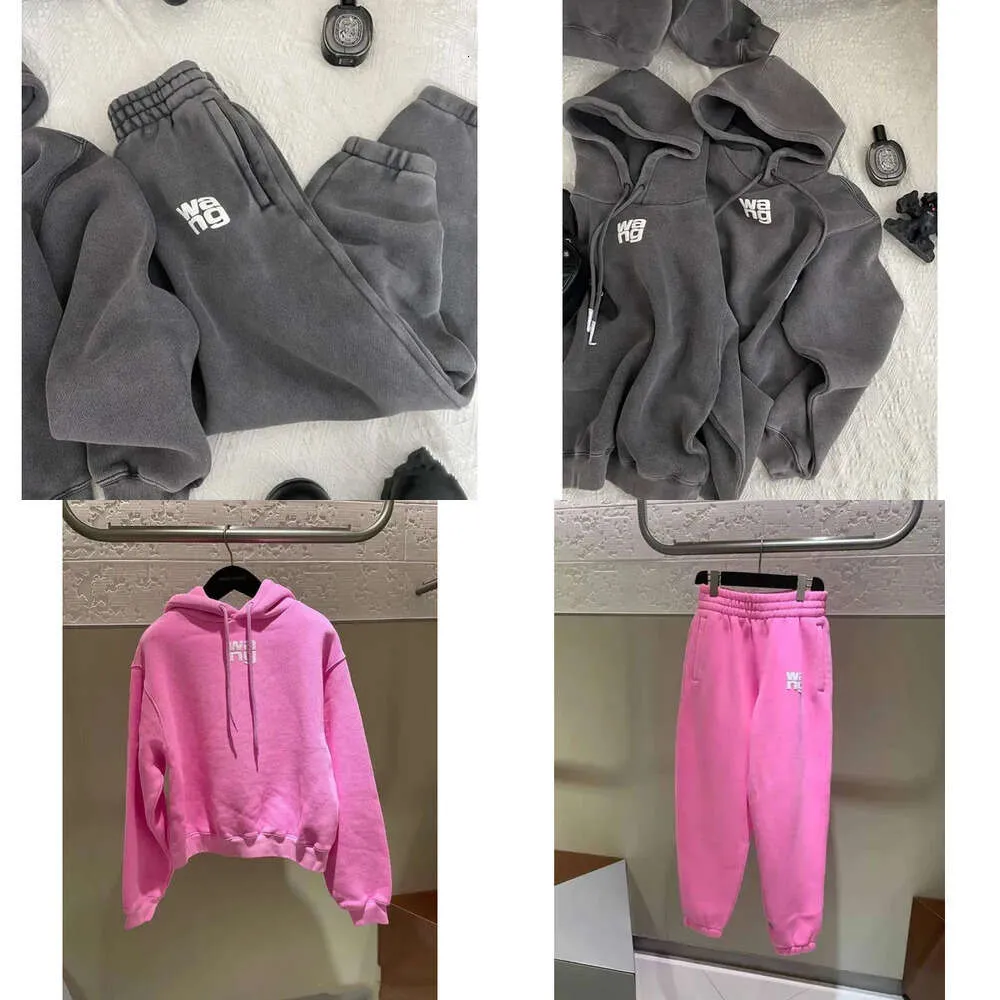 Hoodies Women's 2023 Autumn and Winter Distressed Casual Hoodie Fleece Sweatshirt Sweatpants Set