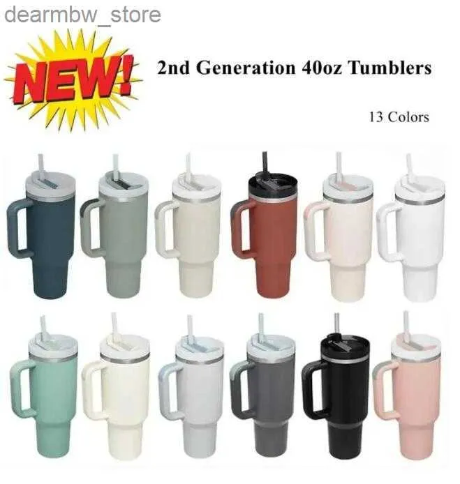 bouteille d'eau avec tas de tasses de teinture H2.0 H2.0 tasses Stainss en acier tumbrs isolés thermique 40 oz 2e génération avec couvercle à main et paille à grande capacité Car Stock E1116