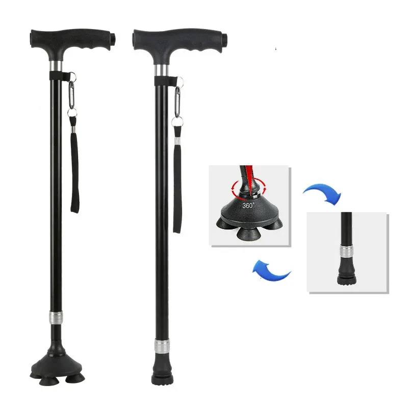 1pc Old People Crutch 60-94cm Telescoping Aluminum Alloy Rod Walking Stick T-handle with Lamp 240409