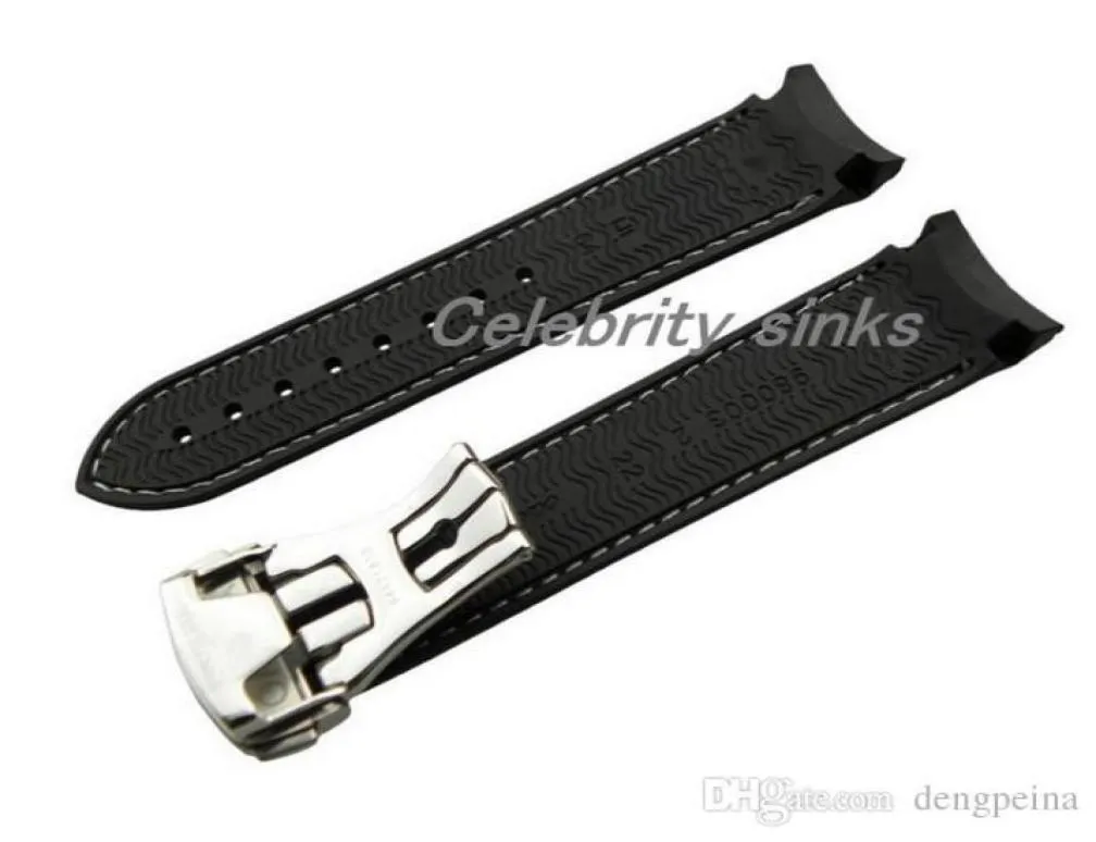 Filla 22 mm 20 mm Nuovo grado in bianco e nero Linea in bianco e nero Impermette di orologi in gomma in silicone con fibbia d'argento per OM3849274