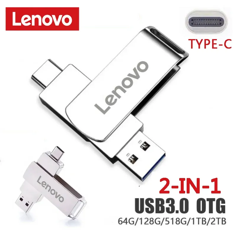 アダプターレノボ2TB USB 3.0フラッシュドライブOTG Typec 2 in 1 High Speed 1TB 512GB Pen Memory Stick Pendrive Typec Adapter Metal U Disk Gift