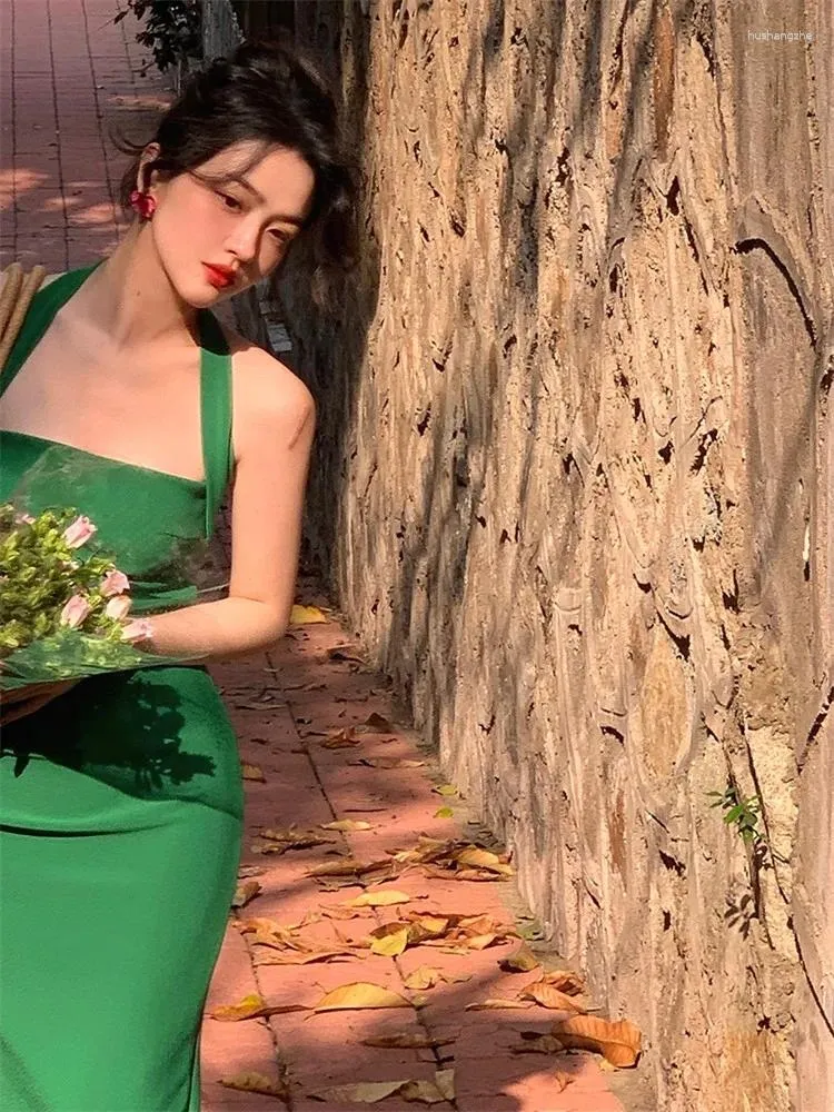 Vintage French Halter Dress - Elegant and Chic Casual Wear for Women, Perfect for Office, Wine Parties and More!