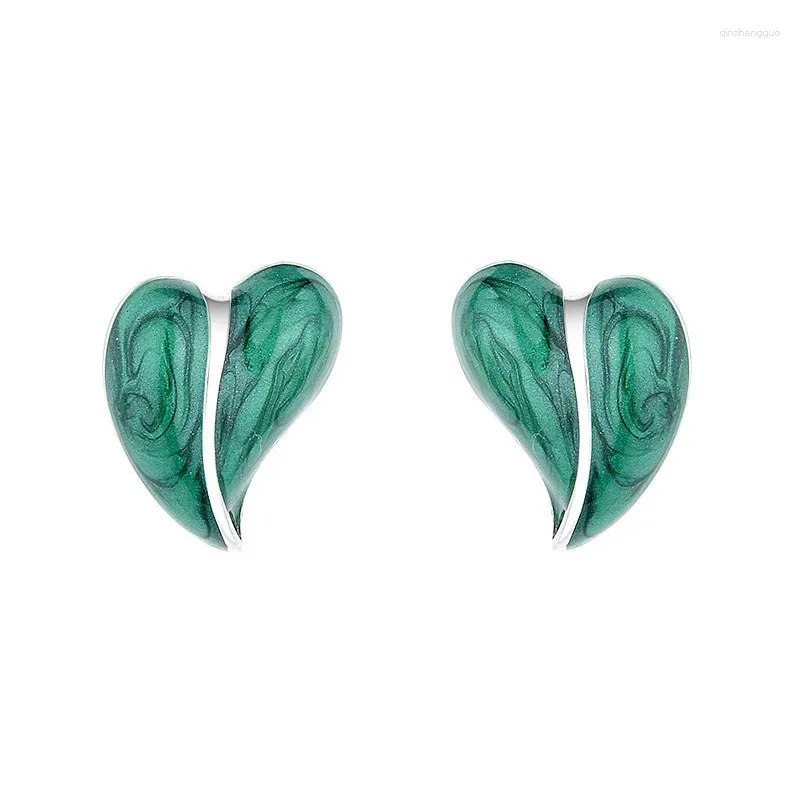 Stud Earrings 144FR ZFSILVER S925 Silver Korean Fashion Trendy Design Retro Simple Green Glue Heart Charms Jewelry Party Girls Women
