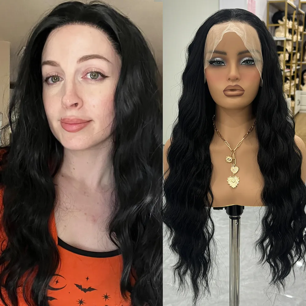 Black Synthetic Hair Long Deep Wave Lace Front Wig for Women  display picture 1