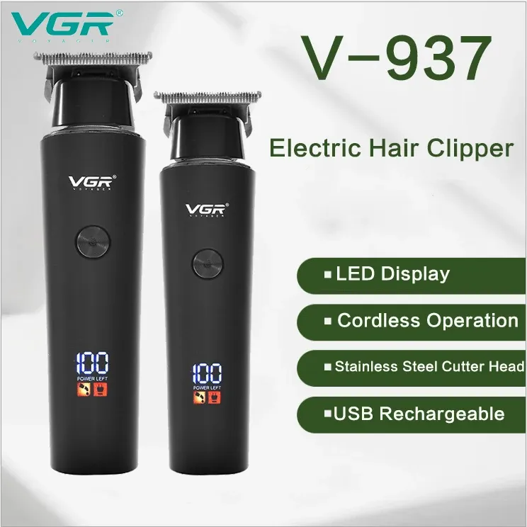 Clippers VGR V937 Portable Hair Clipper USB قابلة للإعادة شحن الشعر المقص LED عرض كهربائي أجهزة منزلية V937